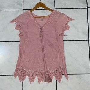 NWOT!!! Lapis, Rose Cotton Candy Pink Thread Flower 🌺 Pattern Cotton Top